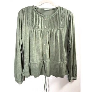 Wrap London Sage 100% Linen Cinch Waist Top Preppy Peasant Hippie Prairie Twee 2
